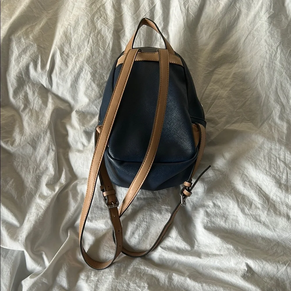 GUESS Dark Blue Backpack with Tan Straps - Picture 2 of 2